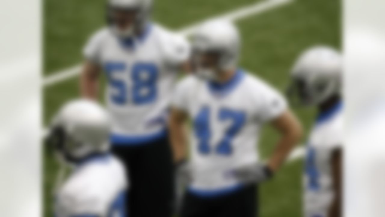 ALLEN PARK, MI - MAY 03: Caleb Campbell #47 of the Detroit Lions looks on during rookie training camp at the Detroit Lions Headquarters and Training Facility on May 3, 2008 in Allen Park, Michigan. (Photo by Gregory Shamus/Getty Images)
