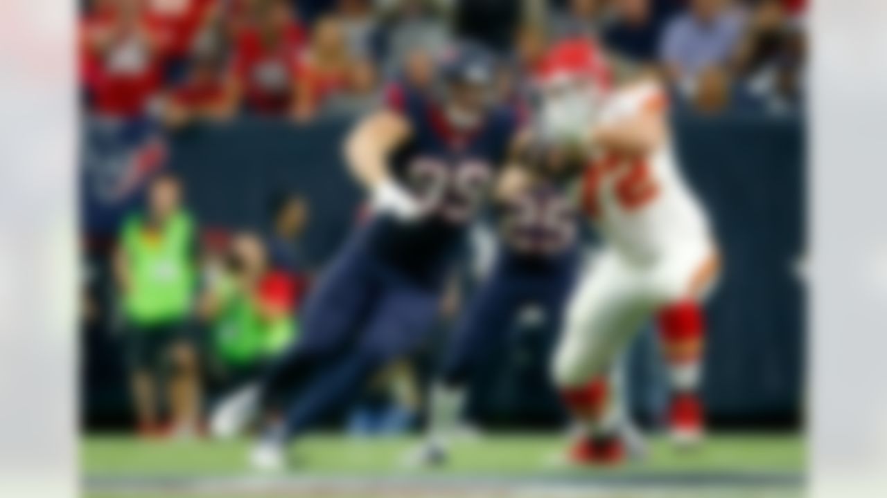 Houston Texans defensive end J.J. Watt (99) is seen in action during an NFL Wild Card playoff football game against the Kansas City Chiefs on Saturday, Jan. 9, 2016 in Houston. Kansas City won 30-0. (Aaron M. Sprecher via AP)