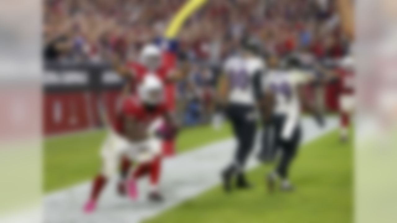 Arizona Cardinals strong safety Tony Jefferson (22) celebrates his interception in the end zone during the final seconds of the second half of an NFL football game against the Baltimore Ravens, Monday, Oct. 26, 2015, in Glendale, Ariz. The Cardinals won 26-18. (AP Photo/Rick Scuteri)