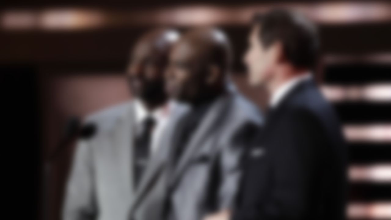 (L-R) Jerry Rice, Deion Sanders, and Steve Young present the NFL Comeback Player of the Year Award during the inaugural NFL Honors show Saturday, Feb. 4, 2012, in Indianapolis.The New York Giants will face the New England Patriots in the NFL football's Super Bowl XLVI in Indianapolis on Feb. 5.