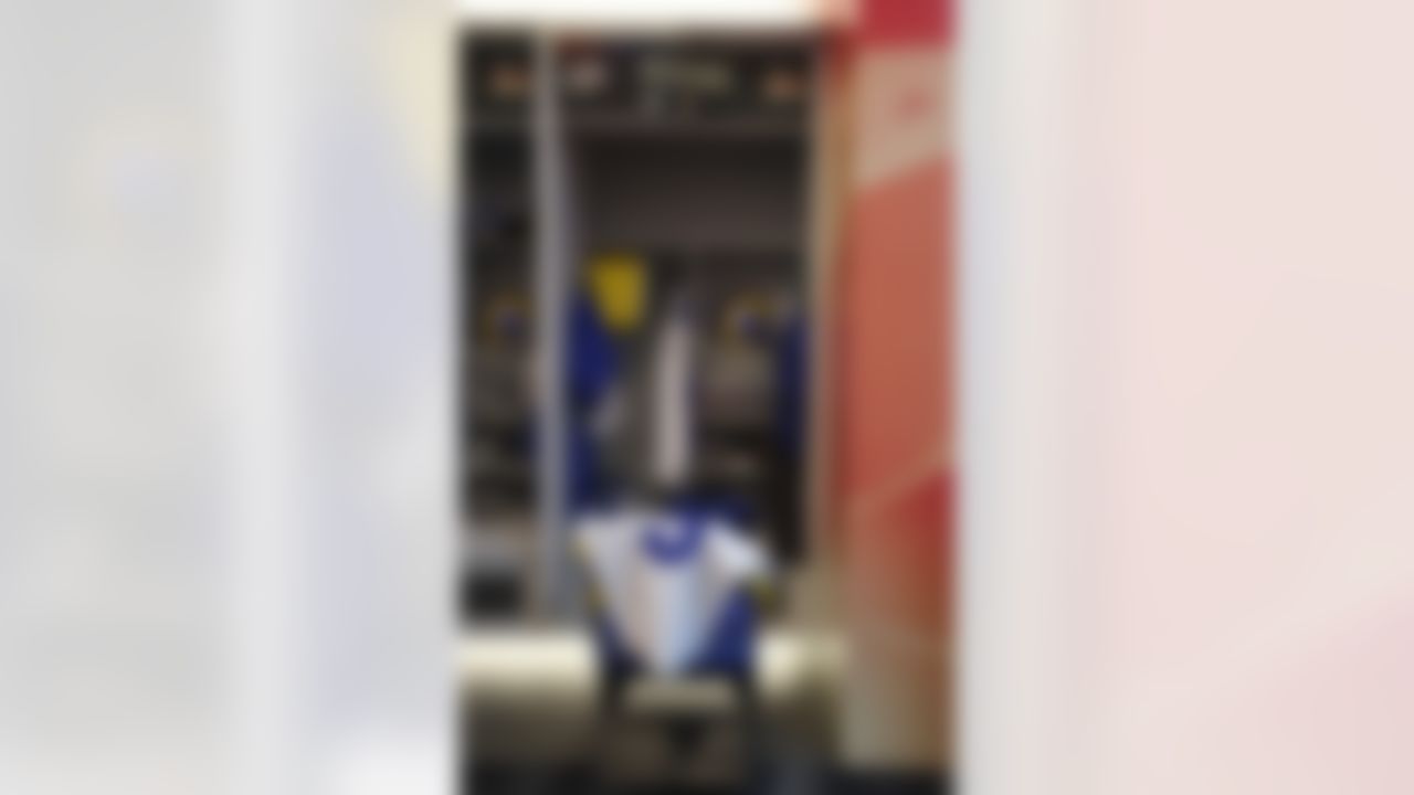 General view of the Los Angeles Rams locker room before Super Bowl LVI on Sunday, February 13, 2022 in Inglewood, California.