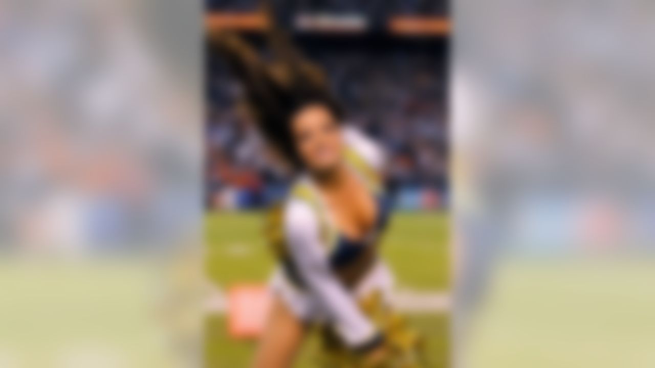 A San Diego Chargers cheerleader performs during a game against the Denver Broncos at Qualcomm Stadium in San Diego, CA on Monday, November 22, 2010. (Ric Tapia/NFL)