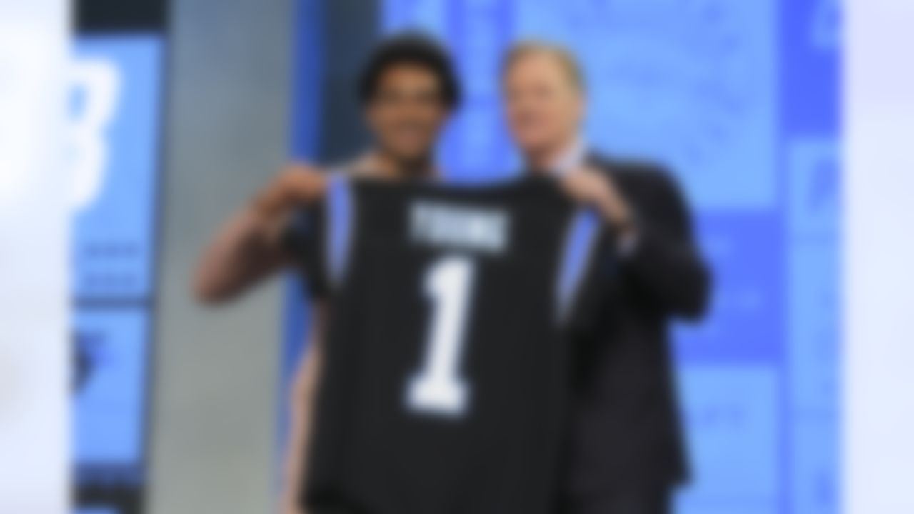 Alabama quarterback Bryce Young on stage with NFL commissioner Roger Goodell during the 2023 NFL Draft on Thursday, April 27, 2023 in Kansas City, Missouri.
