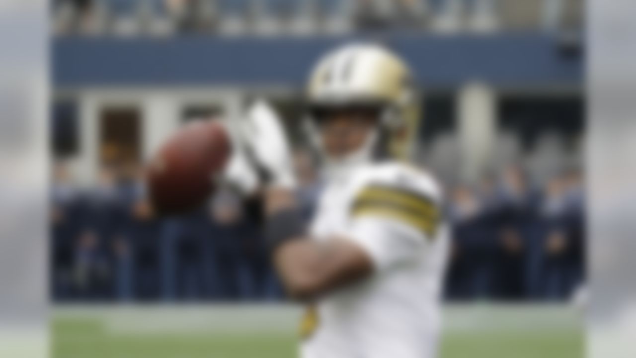 New Orleans Saints quarterback Teddy Bridgewater warms up before an NFL football game against the Seattle Seahawks, Sunday, Sept. 22, 2019, in Seattle. (AP Photo/Ted S. Warren)