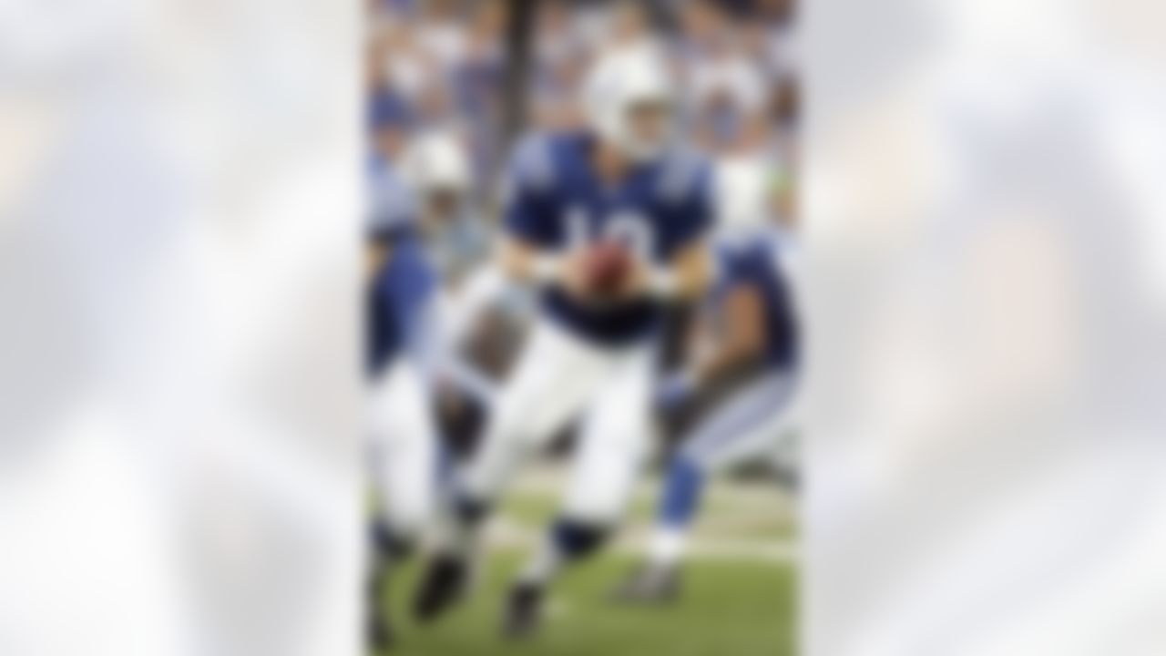 INDIANAPOLIS - OCTOBER 8: Quarterback Peyton Manning #18 of the Indianapolis Colts moves to pass during the NFL game against the Tennessee Titans at the RCA Dome on October 8, 2006 in Indianapolis, Indiana. (Photo by Andy Lyons/Getty Images)