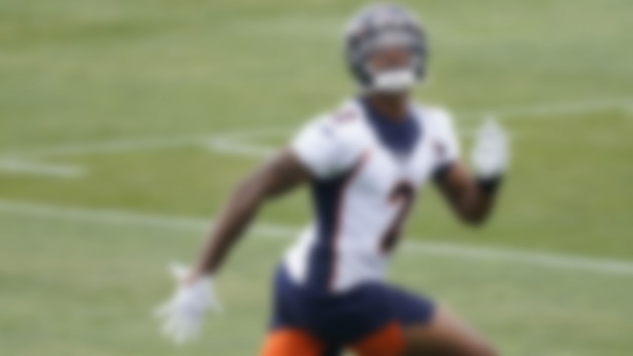 Denver Broncos cornerback Pat Surtain II takes part in drills during an NFL football rookie minicamp at the team's headquarters Friday, May 14, 2021, in Englewood, Colo.