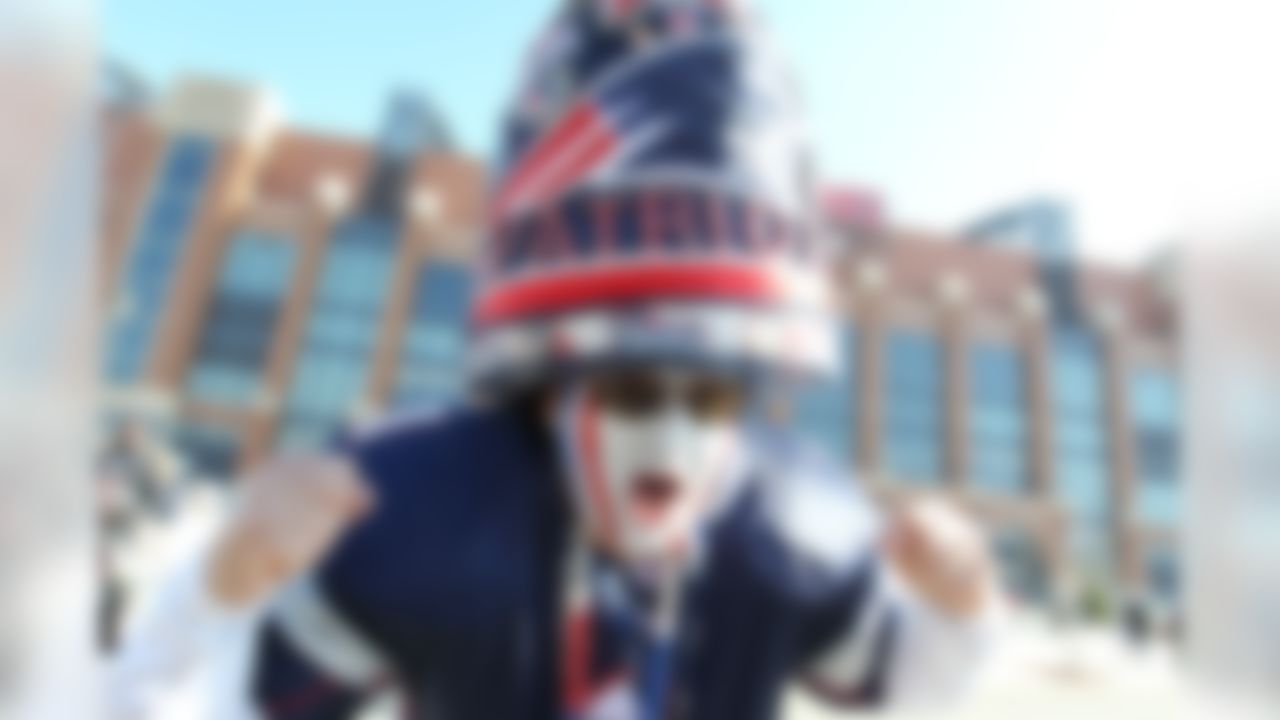 A New England Patriots fan poses for a photograph before Super Bowl XLVI at Lucas Oil Stadium Indianapolis, IN on Sun. Feb. 5, 2012. (Todd Rosenberg/NFL)