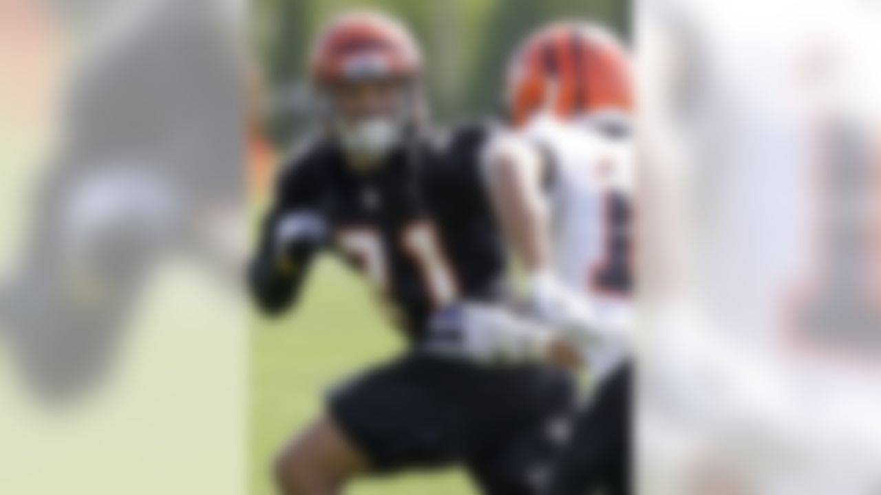 In this photo taken on Friday, April 30, 2010, Cincinnati Bengals rookie cornerback Brandon Ghee (21), a third round pick from Wake Forest, runs a drill during the NFL football team's rookie mini-camp in Cincinnati. (AP Photo/Al Behrman)