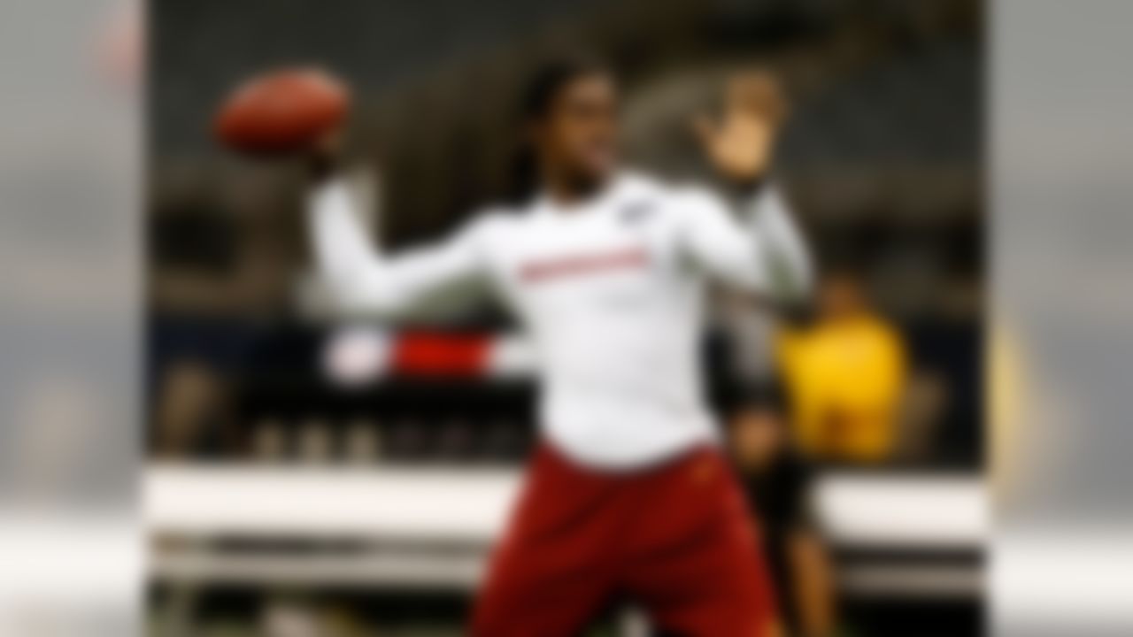 Washington Redskins quarterback Robert Griffin III warms up prior to a game against the New Orleans Saints at the Mercedes-Benz Superdome on September 9, 2012 in New Orleans, Louisiana. (Aaron M. Sprecher/NFL)