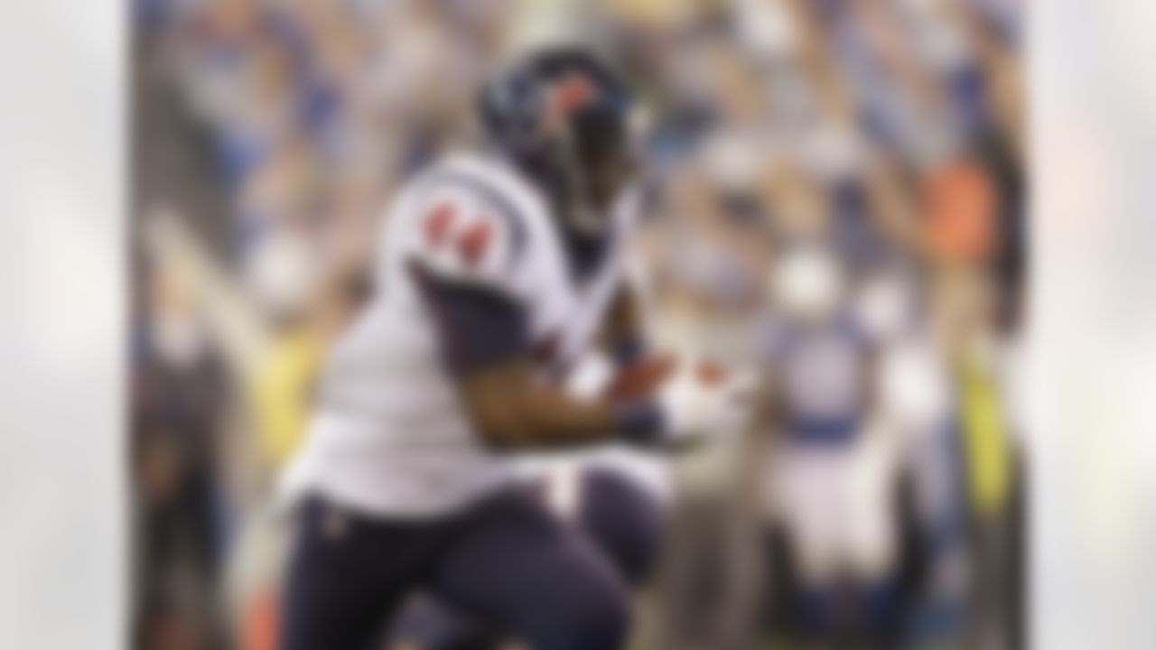 Houston Texans' Ben Tate (44) runs during the first half of an NFL football game against the Indianapolis Colts Sunday, Dec. 30, 2012, in Indianapolis. (AP Photo/Michael Conroy)