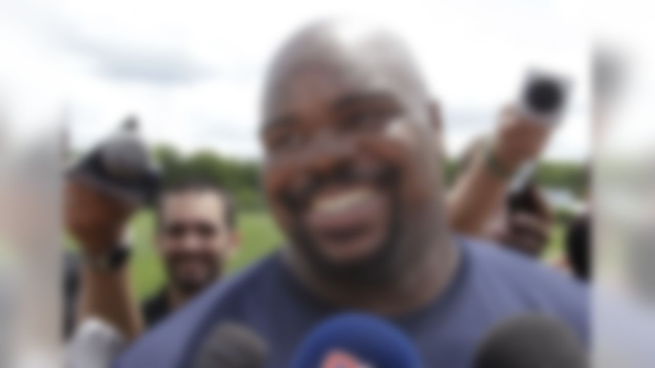 New England Patriots defensive lineman Vince Wilfolk  talks with reporters during a media availability after NFL football minicamp at the team's indoor training facility Tuesday, June 19, 2014 in Foxborough, Mass. (AP Photo Stephan Savoia)