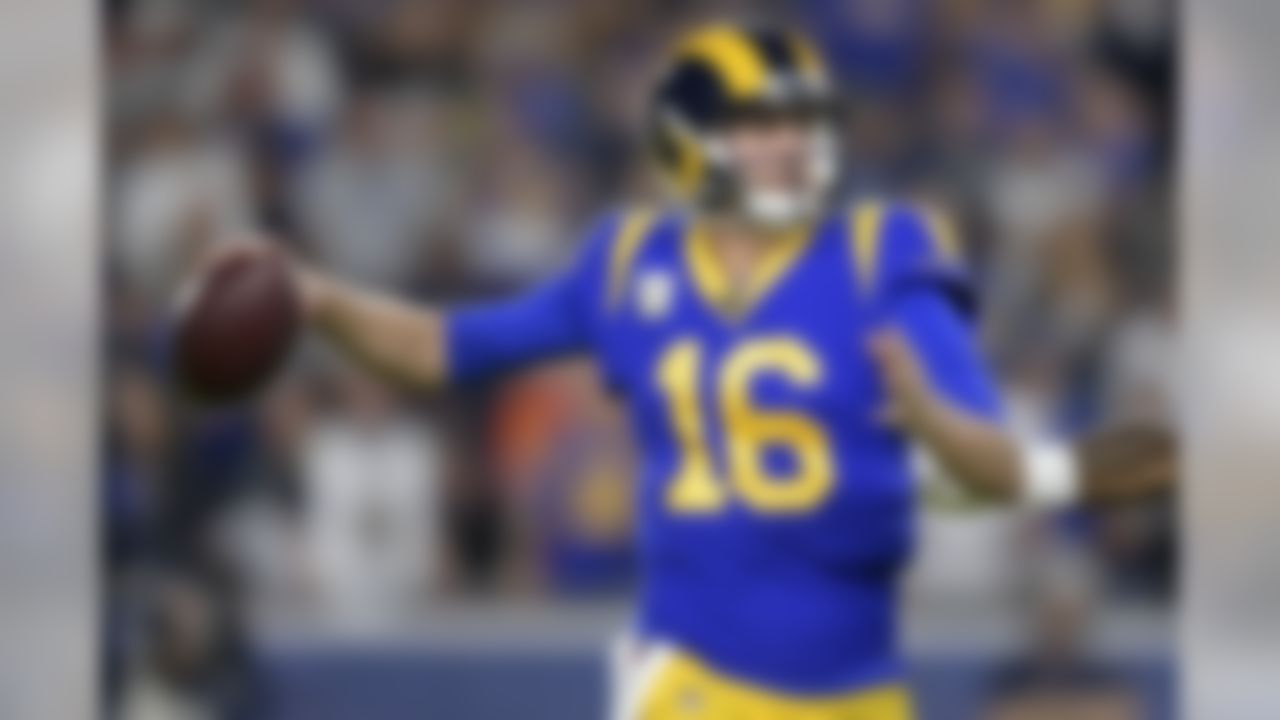 Los Angeles Rams quarterback Jared Goff passes against the Chicago Bears during the first half of an NFL football game Sunday, Nov. 17, 2019, in Los Angeles. (AP Photo/Kyusung Gong)