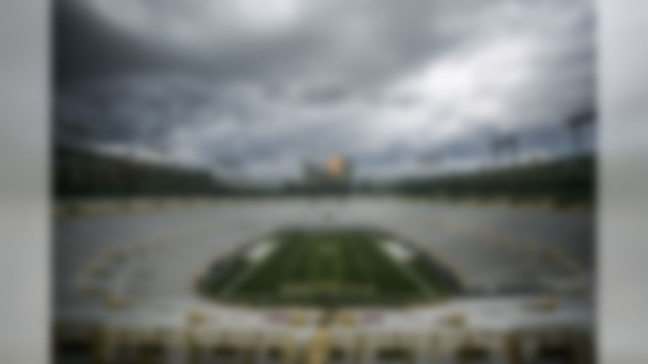 Clouds encroach Lambeau Field Prior to the NFL football game between the Kansas City Chiefs and the Green Bay Packers on Monday, September 28, 2015 in Green Bay, Wis. (Todd Rosenberg/NFL)