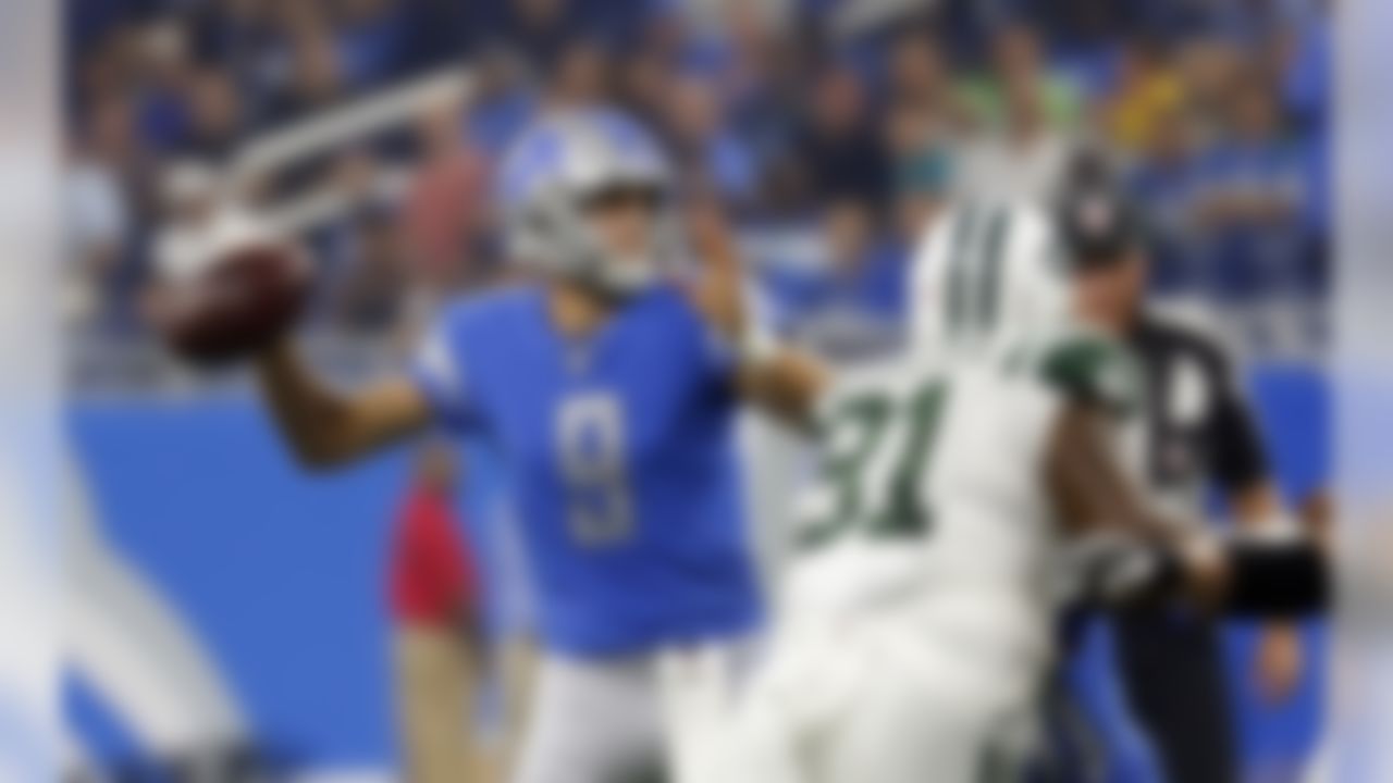 Detroit Lions quarterback Matthew Stafford throws during the first half of an NFL preseason football game against the New York Jets, Saturday, Aug. 19, 2017, in Detroit. (AP Photo/Paul Sancya)