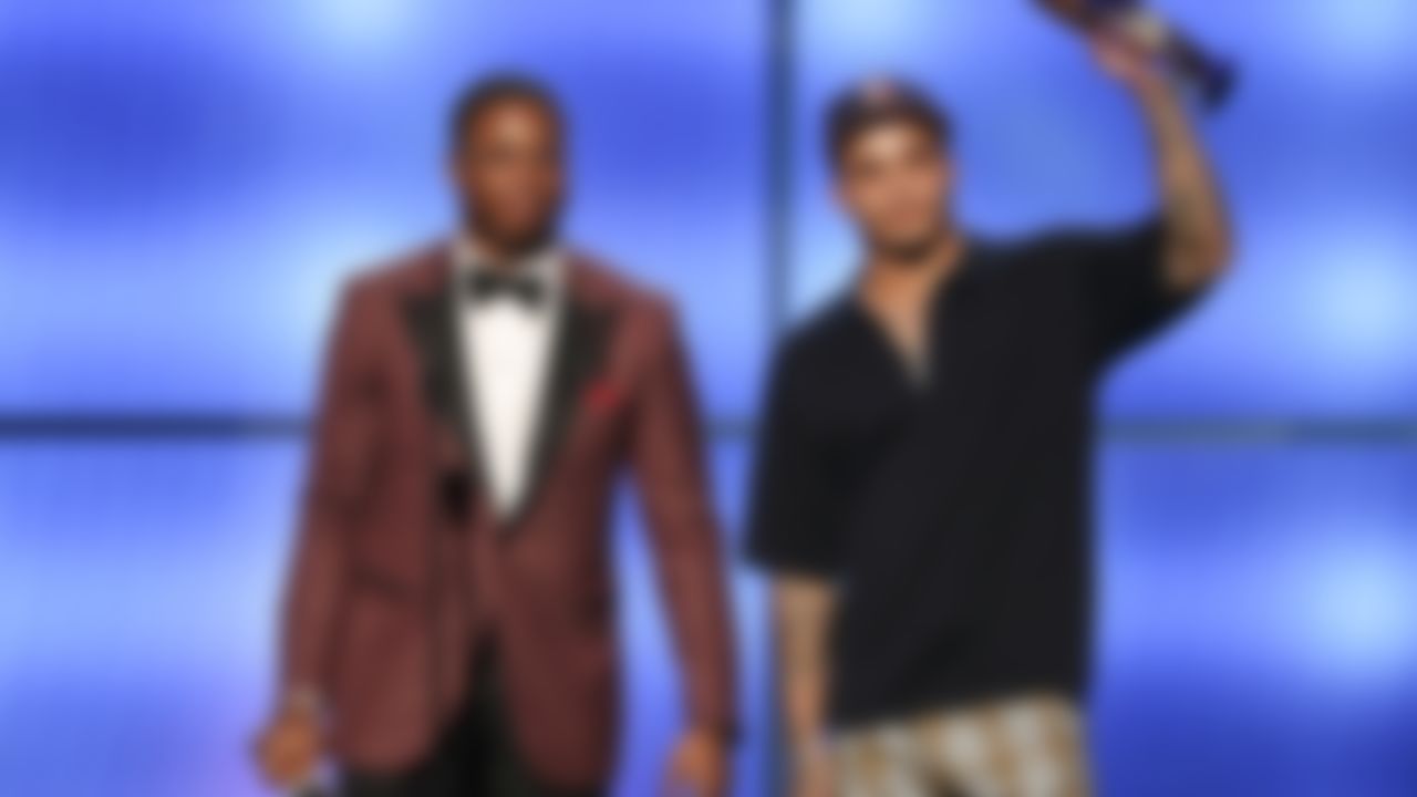Miami Dolphins running back Kenyan Drake (32) and wide receiver Kenny Stills (10) during the NFL Honors awards show, Saturday, Feb. 2, 2019 in Atlanta.