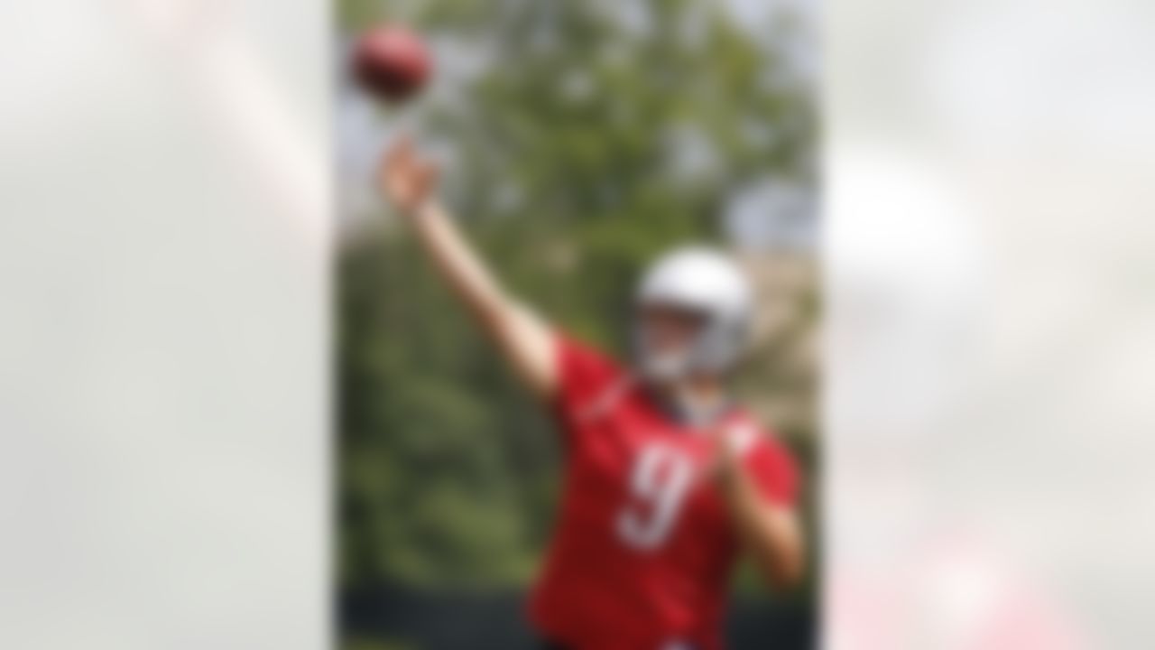 Detroit Lions quarterback Matthew Stafford (9) practices during football camp at their training facility in Allen Park, Mich., Monday, Aug. 2, 2010. Stafford is the undisputed starting quarterback for the Lions, unlike this time a year ago when he was competing with Daunte Culpepper for the job. (AP Photo/Carlos Osorio)