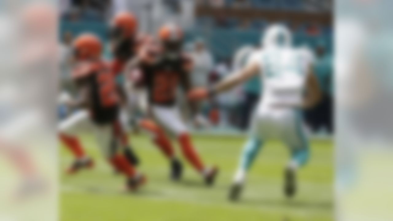 Cleveland Browns defensive back James Taylor (21) intercepts a pass during an NFL football game against the Miami Dolphins, Sunday, Sept. 25, 2016, in Miami Gardens, Fla. (AP Photo/Lynne Sladky)