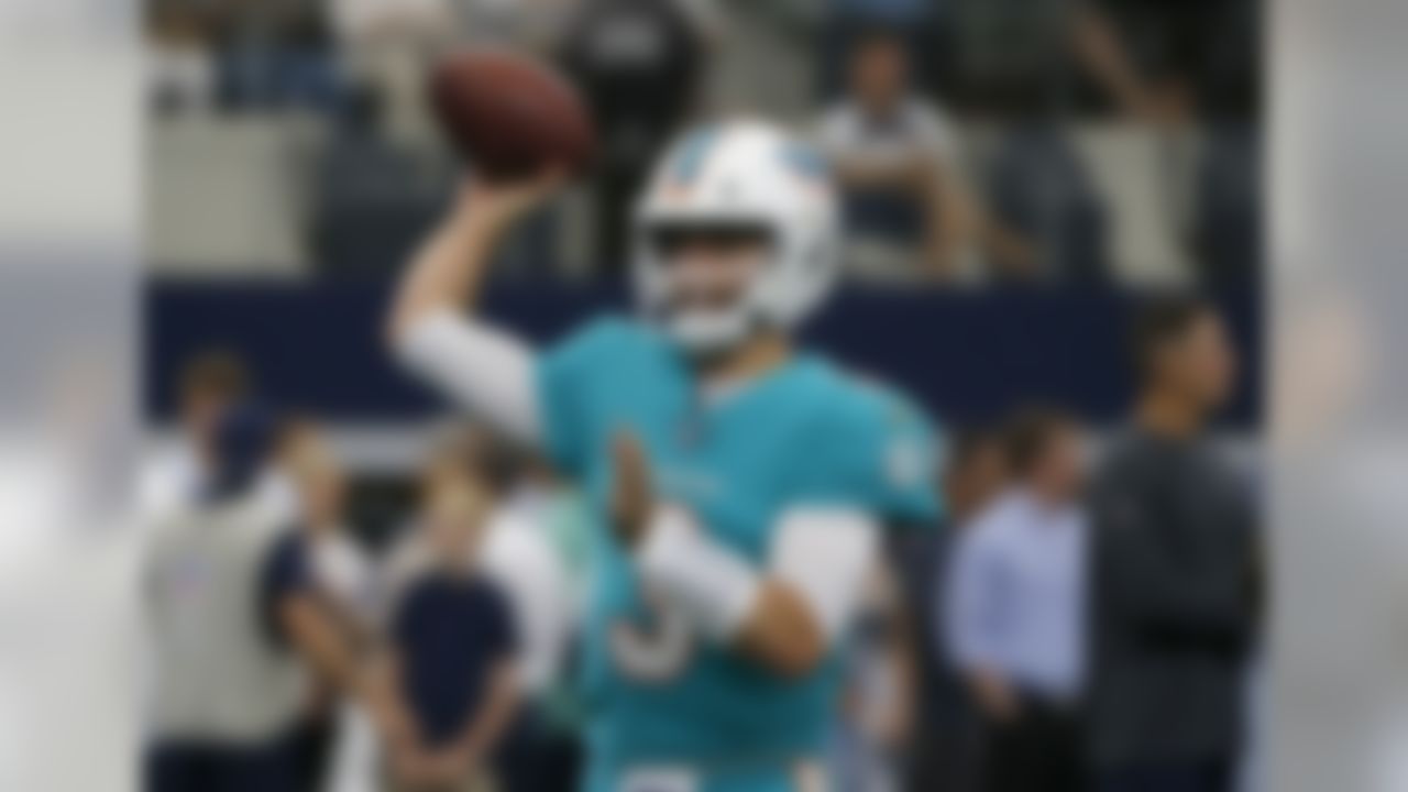 Miami Dolphins quarterback Josh Rosen (3) throws a pass during warmups before a NFL football game against the Dallas Cowboys in Arlington, Texas, Sunday, Sept. 8, 2019. (AP Photo/Michael Ainsworth)