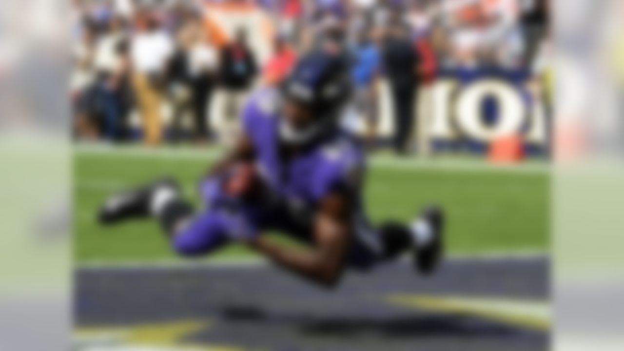 Baltimore Ravens wide receiver Miles Boykin catches a touchdown pass from quarterback Lamar Jackson during the first half of an NFL football game against the Cleveland Browns Sunday, Sept. 29, 2019, in Baltimore.