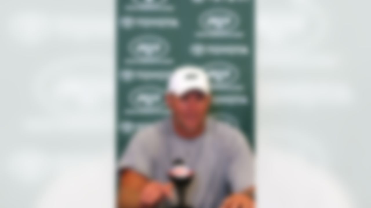 CLEVELAND, OH - AUGUST 7: Brett Favre of the New York Jets speaks during a press conference on August 7, 2008 in Cleveland, Ohio. The press conference was held prior to a preseason game against the Cleveland Browns. (Photo by Joe Robbins/Getty Images)