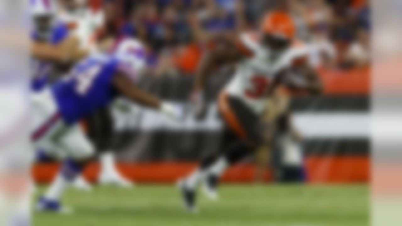 Cleveland Browns running back Nick Chubb (31) runs the football during an NFL preseason football game against the Buffalo Bills, Friday, Aug. 17, 2018, in Cleveland. The Bills defeated the Browns, 19-17. (Ryan Kang/NFL)