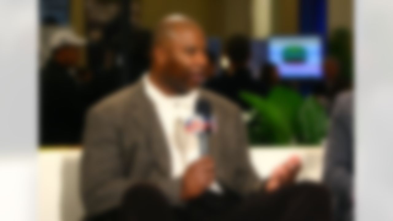 Former Minnesota Vikings defensive end Chris Doleman speaks on the NFL.com Live set at the Super Bowl XLVI media center in Indianapolis on Feb. 3, 2012. (Alix Drawec/NFL)
