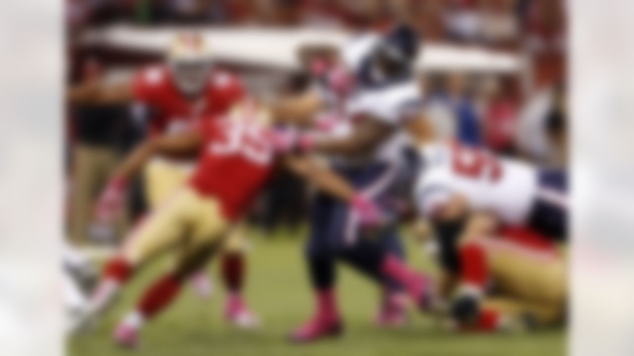 Houston Texans running back Ben Tate (44) rushes for a third down in the second half of an NFL football game against the San Francisco 49ers in San Francisco, Sunday, Oct. 6, 2013. (AP Photo/Beck Diefenbach)