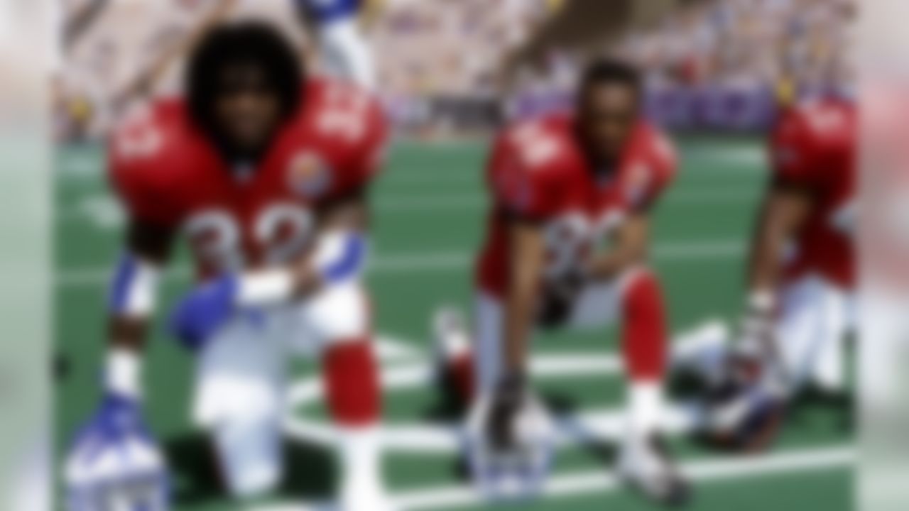 Indianapolis Colts running back Edgerrin James (32) and wide receiver Marvin Harrison (88), playing for the AFC, before the 2000 Pro Bowl, a 51 to 31 NFC victory played on February 06, 2000 at Aloha Stadium in Honolulu, Hawaii. Photo by NFL/WireImage.com.