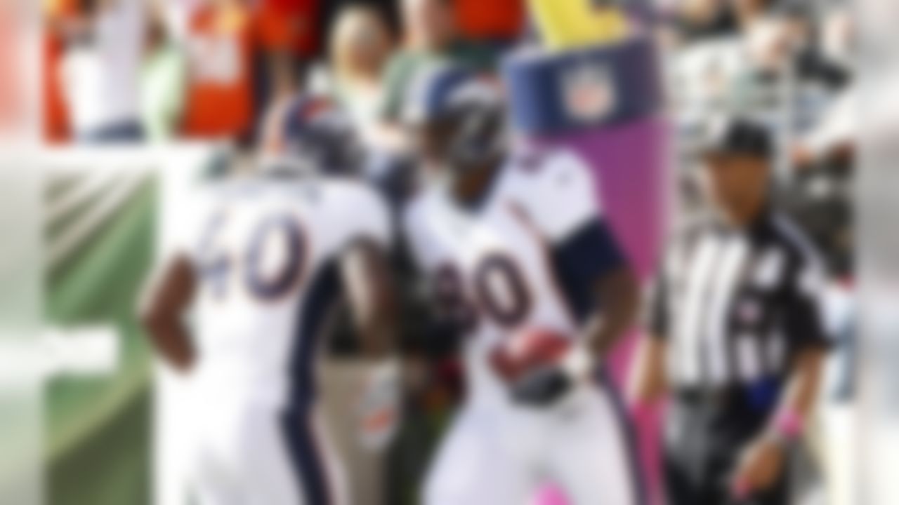 Denver Broncos tight end Julius Thomas (80) celebrates after scoring a touchdown during an NFL football game against the New York Jets at MetLife Stadium on Sunday October 12, 2014 in East Rutherford, New Jersey. Denver won 31-17. (Aaron M. Sprecher/NFL)