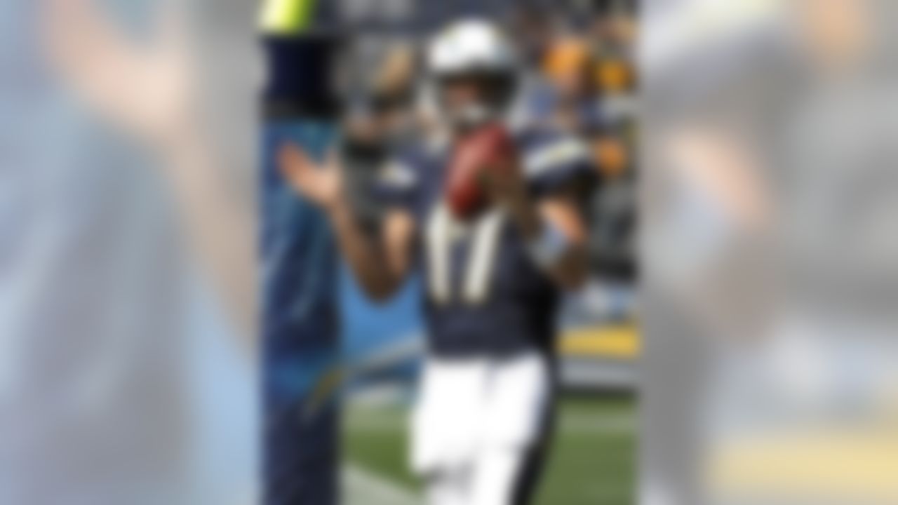 San Diego Chargers quarterback Philip Rivers warms up prior to the Chargers' NFL preseason football game against the Green Bay Packers on Thursday, Aug. 9, 2012, in San Diego. (AP Photo/Denis Poroy)