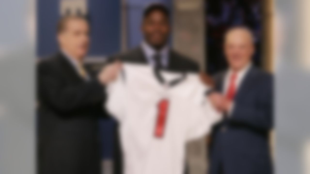 1 is the number of defensive players taken with the first overall selection since 2001. The Texans (with NFL Network�s Charley Casserly as the GM) took DE Mario Williams with the first pick of the 2006 Draft, choosing him over RB Reggie Bush. Williams has 63.5 sacks in 7 NFL seasons and has made 2 Pro Bowls. Bush has posted one 1,000-yard rushing season and 48 combined TDs in 7 seasons. He has never made the Pro Bowl.  (AP Photo/Ed Betz)