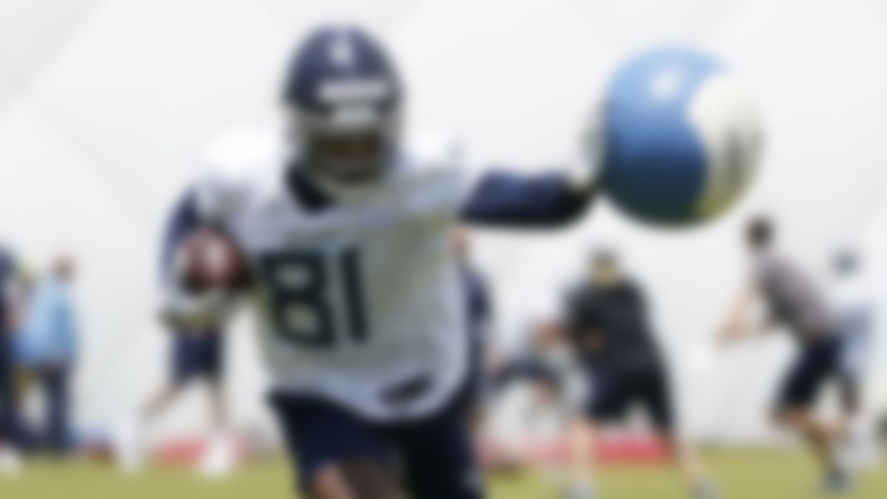Tennessee Titans wide receiver Racey McMath (81) runs a drill during NFL football rookie minicamp Saturday, May 15, 2021, in Nashville, Tenn.