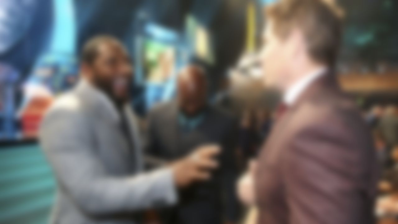 Former Baltimore Ravens linebacker Ray Lewis greets San Francisco 49ers Hall of Famers Jerry Rice and Steve Young during the NFL Honors awards show at the Bill Graham Civic Auditorium on Saturday, Feb. 6, 2016 in San Francisco.