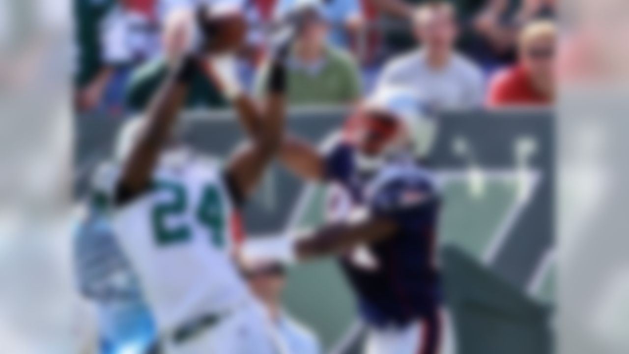 You might want to avert your eyes on this one, Jets fans. The next time Revis makes an interception during a Jets/Patriots game, he's going to be wearing the red, white and blue of New England. (AP Photo/Frank Franklin II)