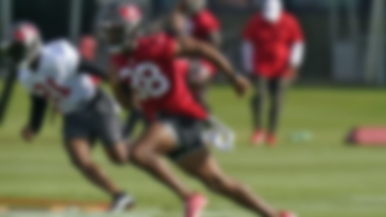 Tampa Bay Buccaneers corner back Nate Brooks (38) runs a drill during an NFL football minicamp Tuesday, June 8, 2021, in Tampa, Fla.