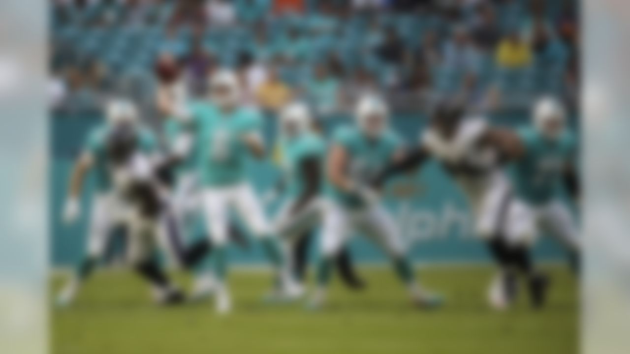 Miami Dolphins quarterback Jay Cutler (6) throws the ball during a game against the Baltimore Ravens on Thursday, Aug. 17, 2017 in Miami Gardens, Fla. (Logan Bowles via AP)