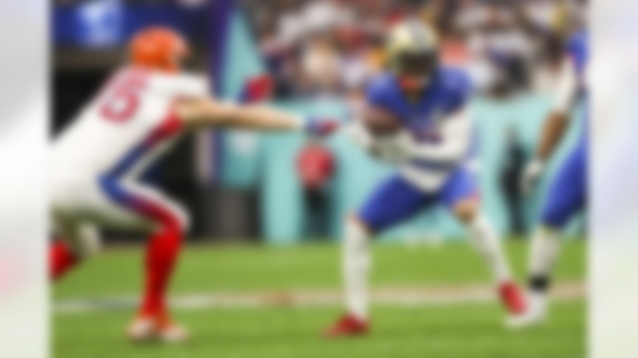 New Orleans Saints cornerback Marshon Lattimore (23) runs with the ball during the 2022 Pro Bowl game on Sunday, February 6, 2022 in Las Vegas, Nevada.