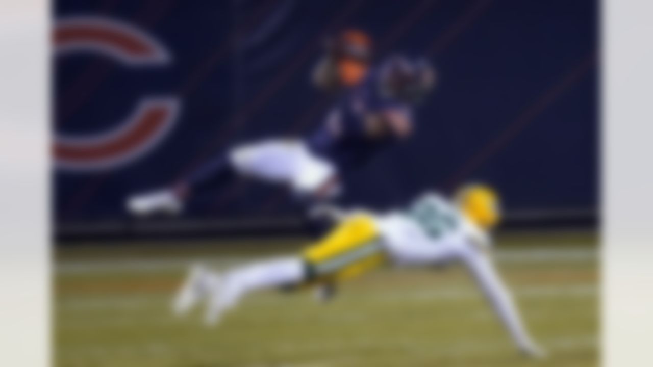Chicago Bears' Darnell Mooney catches a pass in front of Green Bay Packers' Darnell Savage during the second half of an NFL football game Sunday, Jan. 3, 2021, in Chicago.