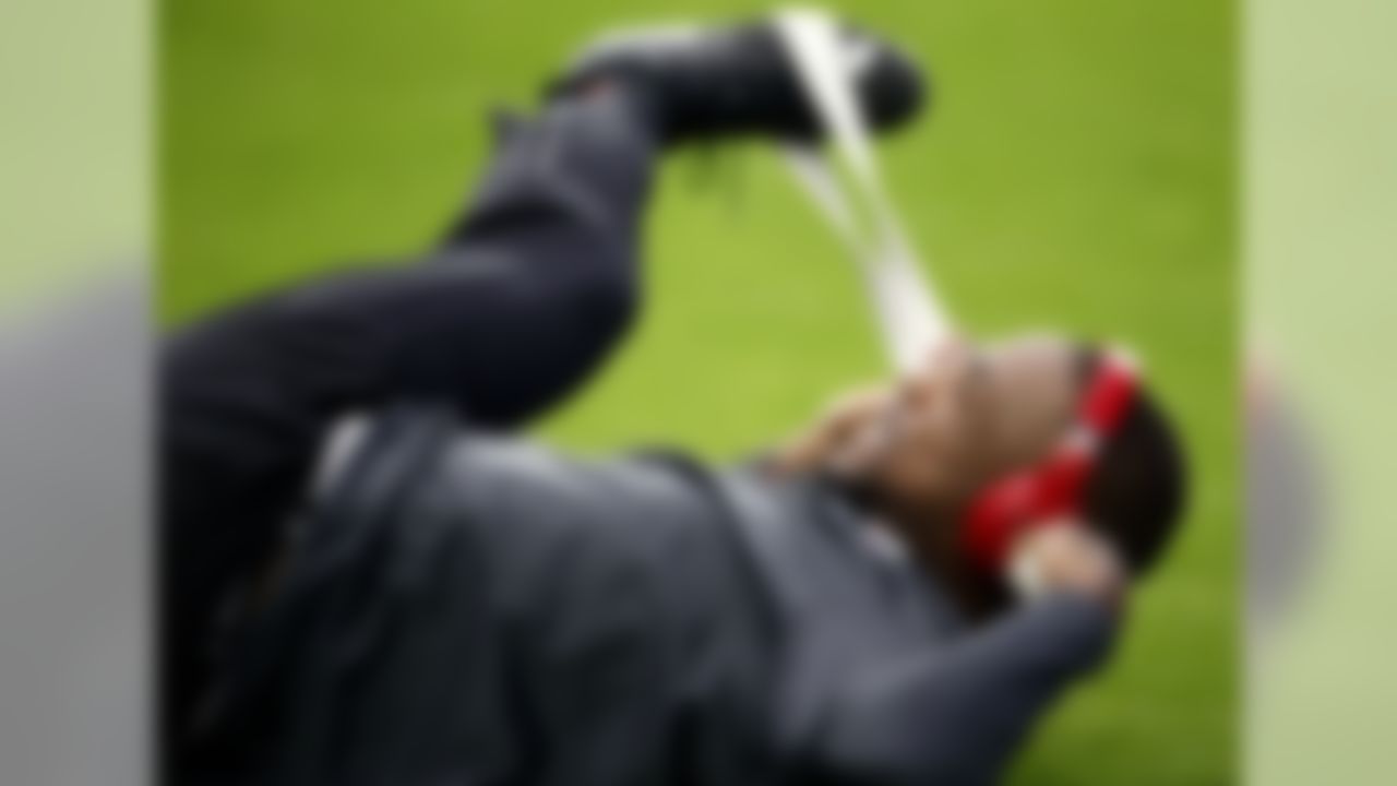 Arizona Cardinals cornerback Patrick Peterson stretches prior to an NFL football game against the Los Angeles Rams, Sunday, Dec. 3, 2017, in Glendale, Ariz. (AP Photo/Ross D. Franklin)