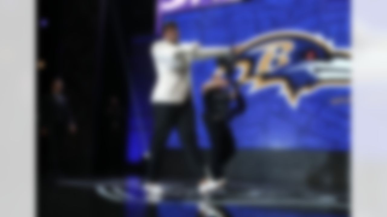 Notre Dame offensive tackle Ronnie Stanley celebrates after being selected by Baltimore Ravens during the 2016 NFL Draft at the Auditorium Theatre on Thursday, April 28, 2016 in Chicago. (Perry Knotts/NFL)
