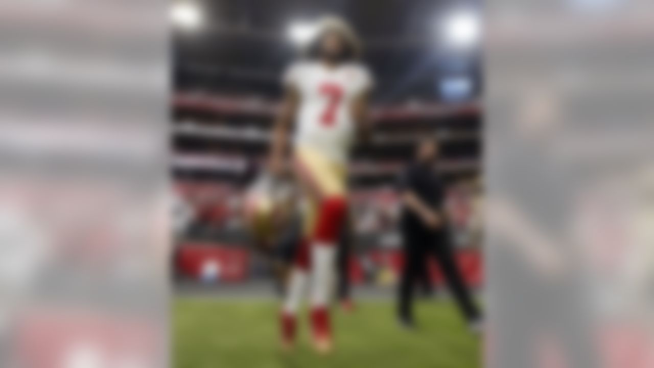 San Francisco 49ers quarterback Colin Kaepernick (7) takes the field prior to an NFL football game against the Arizona Cardinals, Sunday, Nov. 13, 2016, in Glendale, Ariz. (AP Photo/Ross D. Franklin)
