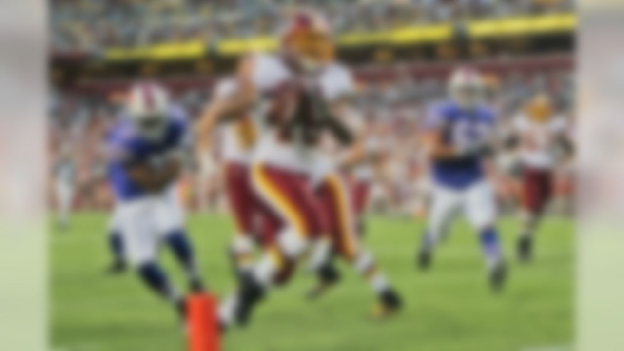 LANDOVER, MD - AUGUST 9: Running back Ladell Betts #46 of the Washington Redskins runs into the end-zone for a touchdown during the game against the Buffalo Bills on August 9, 2008 at FedEx Field in Landover, Maryland. (Photo by Drew Hallowell/Getty Images)