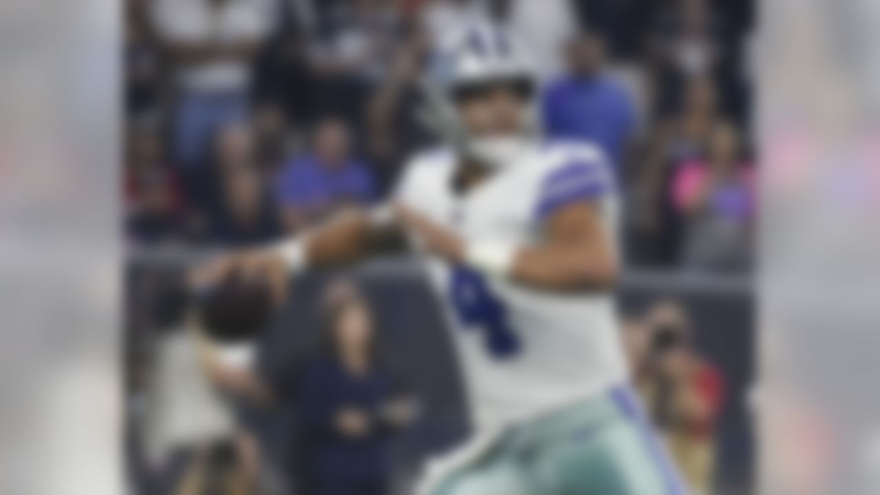 Dallas Cowboys quarterback Dak Prescott (4) throws against the Houston Texans during the first half of an NFL football game, Sunday, Oct. 7, 2018, in Houston. (AP Photo/Eric Christian Smith)