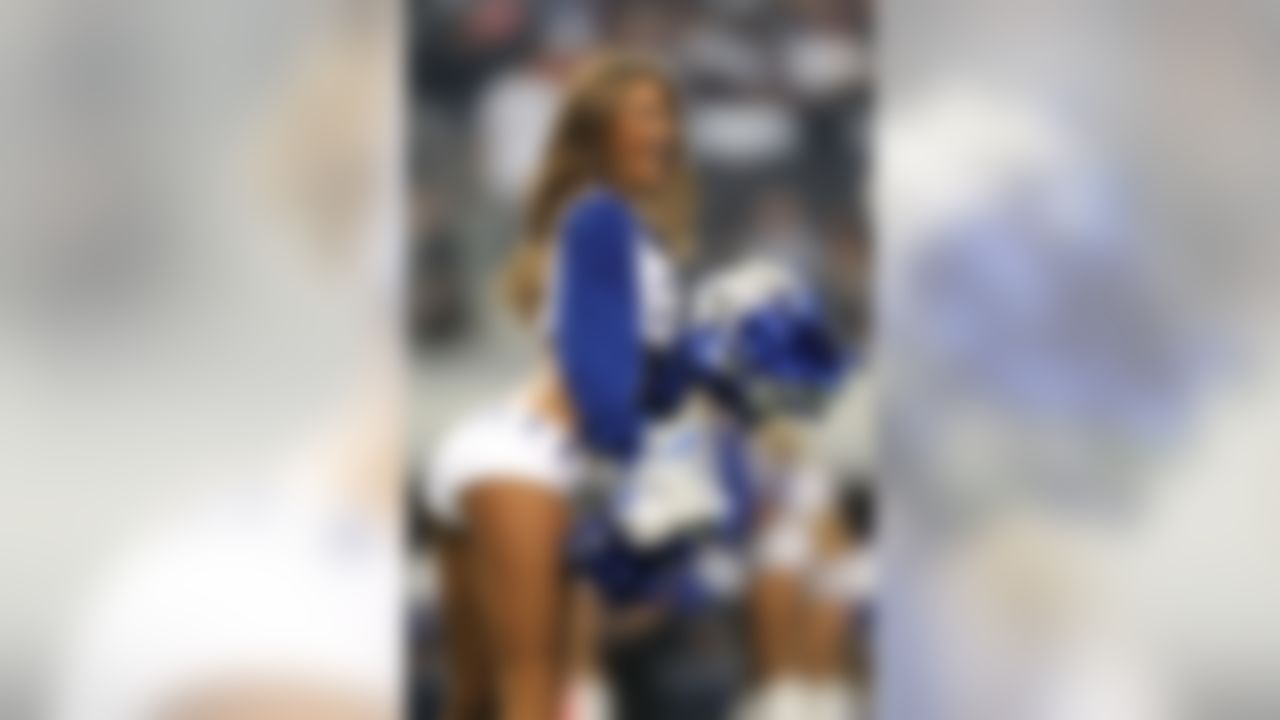 Nov 13, 2011; Arlington, TX, USA; Dallas Cowboys cheerleader Katy Marie performs during a timeout from the game against the Buffalo Bills at Cowboys Stadium.  Mandatory Credit: Matthew Emmons-US PRESSWIRE