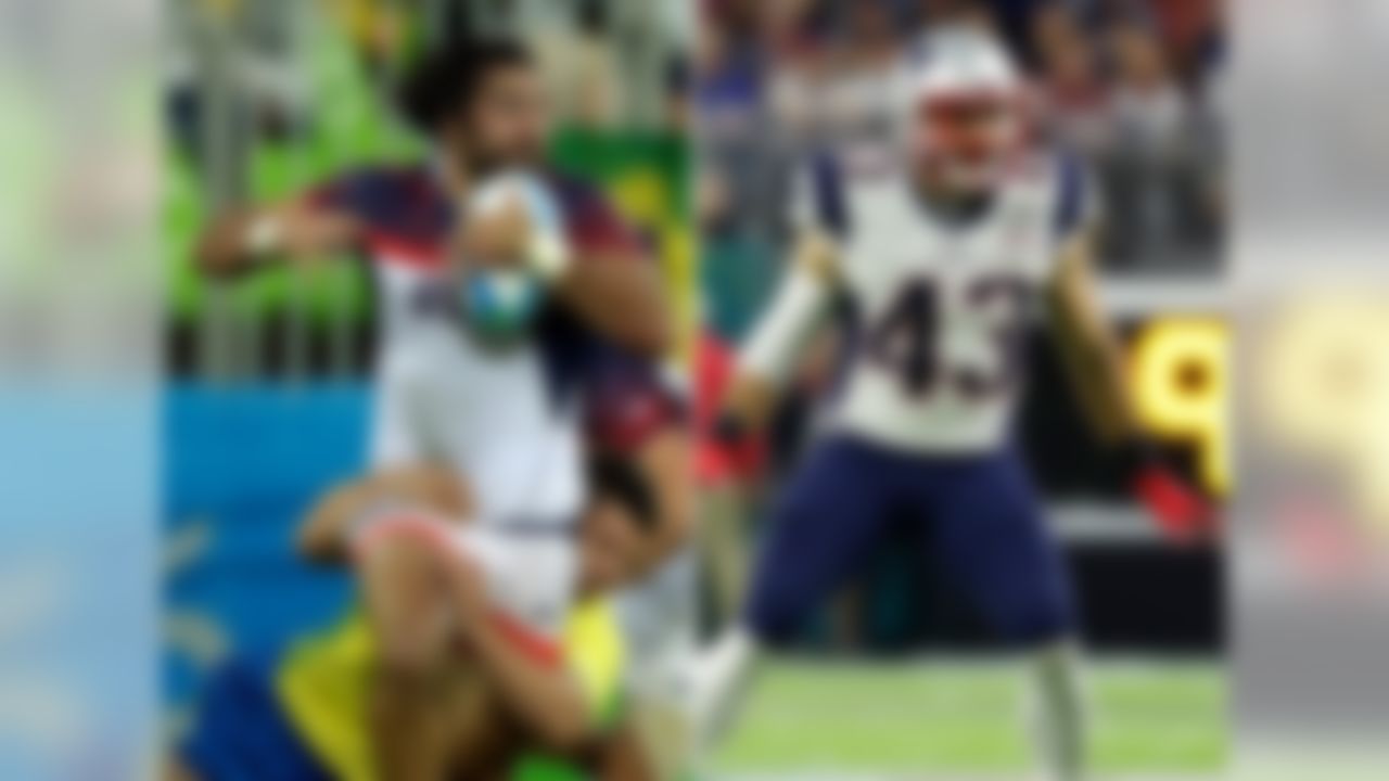 Nate Ebner participated in the Men's Rugby Sevens team at the Rio de Janeiro games in 2016. Ebner signed as a defensive back with the New England Patriots in 2012 and is currently on his 6th season.
