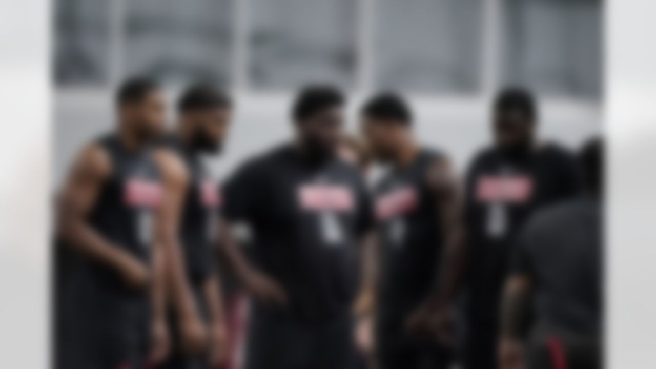 Players line up to runs football drills during Georgia's Pro Day on Wednesday, March 16, 2022, in Athens, Ga.