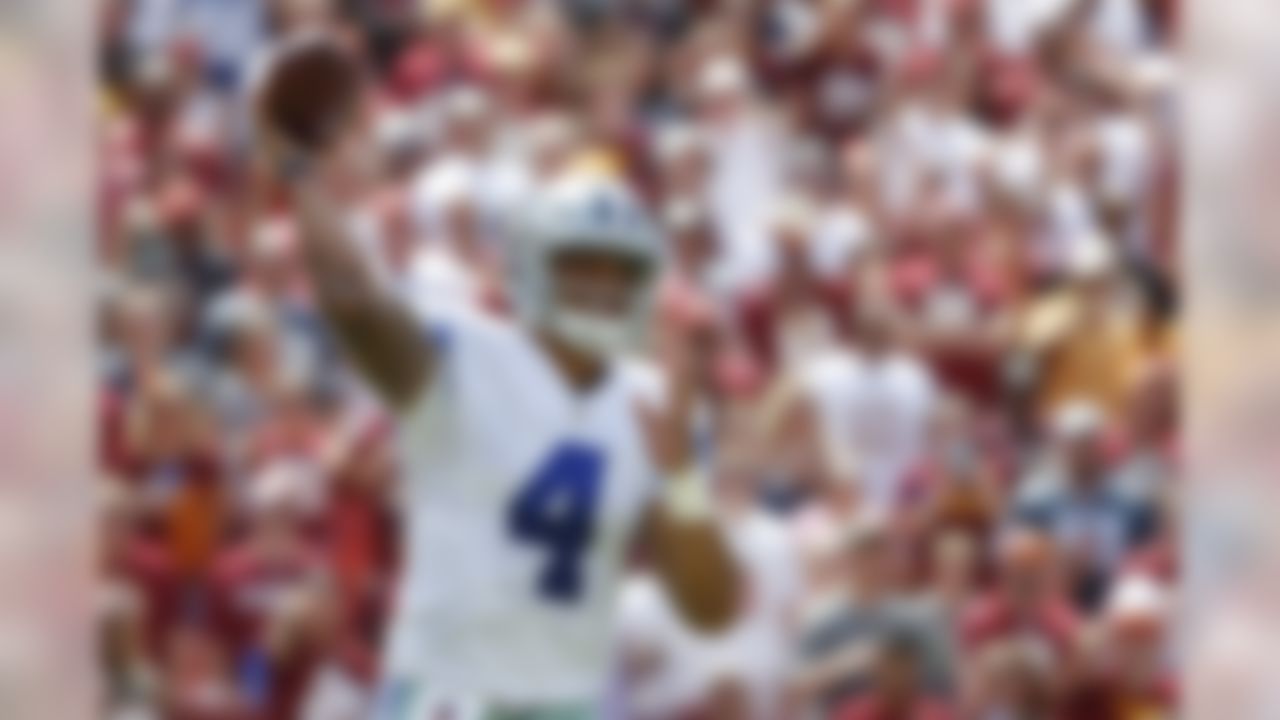 Dallas Cowboys quarterback Dak Prescott (4) passes the ball during the first half of an NFL football game against the Washington Redskins in Landover, Md., Sunday, Sept. 18, 2016. (AP Photo/Alex Brandon)