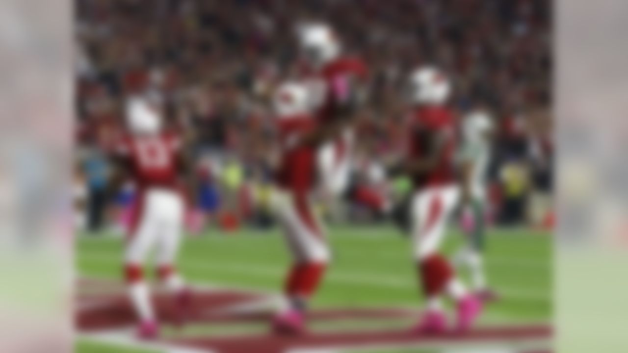 The Arizona Cardinals celebrate a touchdown during an NFL football game, Monday, Oct. 17, 2016, in Glendale, Ariz. The Cardinals defeated the Jets, 28-3. (Ryan Kang/NFL)