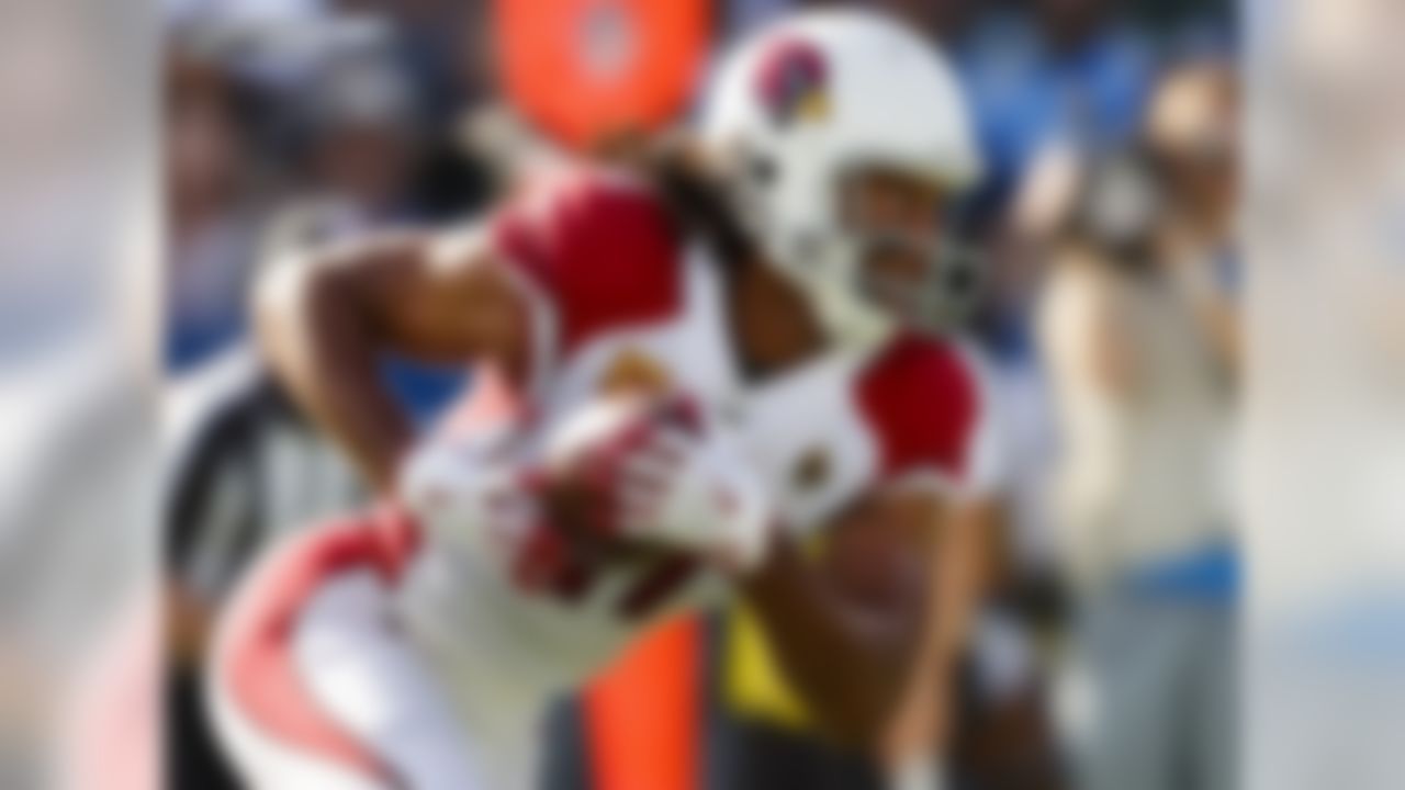 Larry Fitzgerald's 734 receiving yards in 2018 moved him into second on the all-time receiving list (16,279), passing Hall of Fame WR Terrell Owens (15,934 yards). He now trails only Jerry Rice (22,895 yards). Fitzgerald caught a pass in every game last season, extending his streak of games with at least one reception to 227 – the second-most all-time behind Jerry Rice (274 games). Fitzgerald also threw his first career TD pass in the second quarter of Week 16, connecting with running back David Johnson on a 32-yard score.