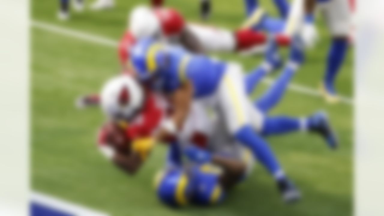 Arizona Cardinals running back Jonathan Ward (38) carries the ball for a touchdown during an NFL football game against the Los Angeles Rams on Sunday, January 3, 2021 in Inglewood, California.
